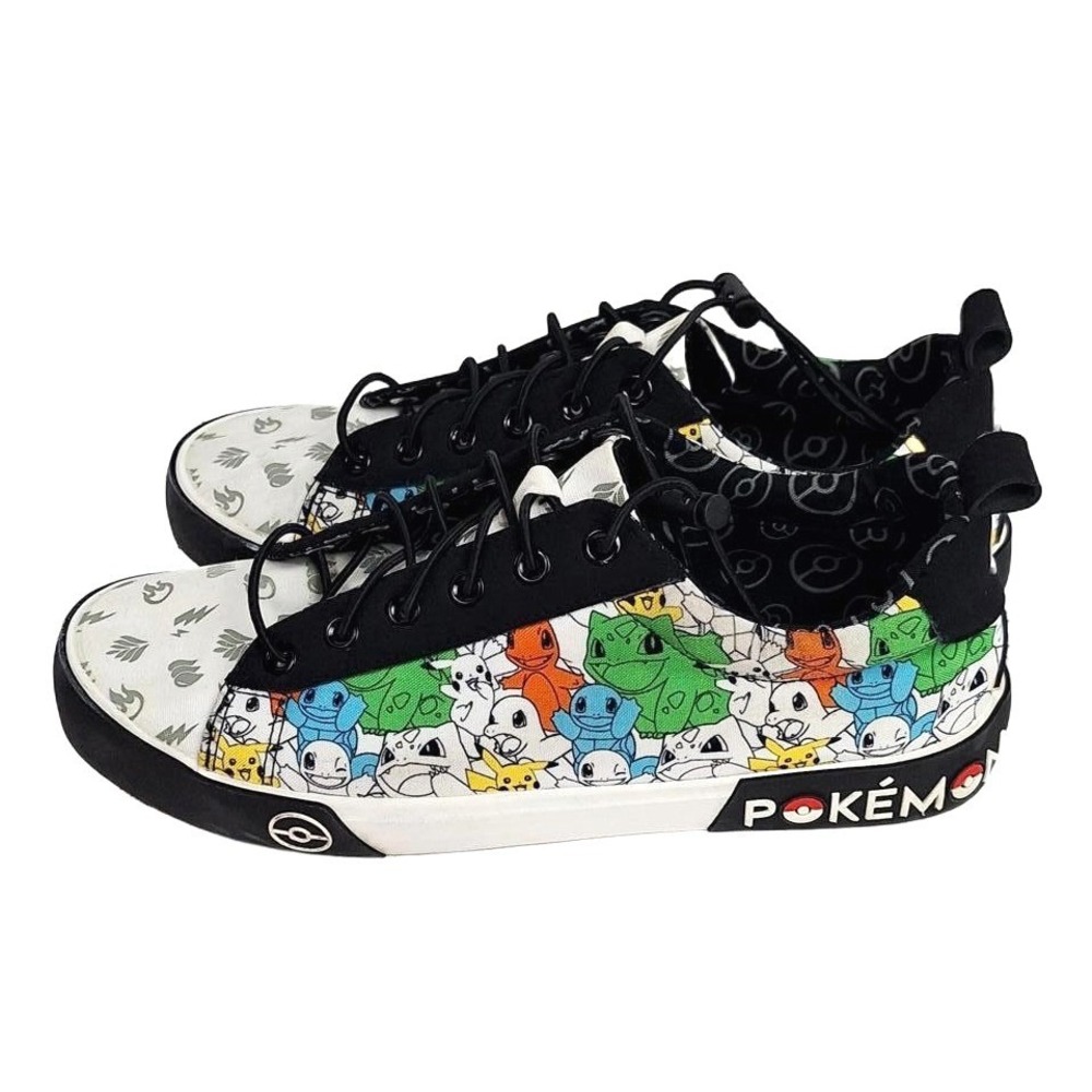 Pokemon Ground Up Womens Low Top Sneakers Pikachu Bulbasaur White Black Size 9